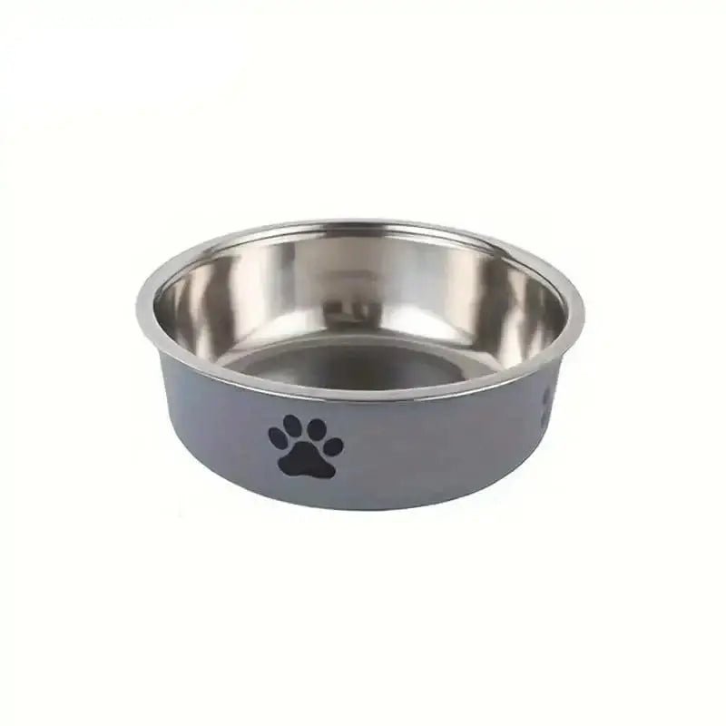 Alt text d’une gamelle inox pour chien antidérapante avec logo patte décorative