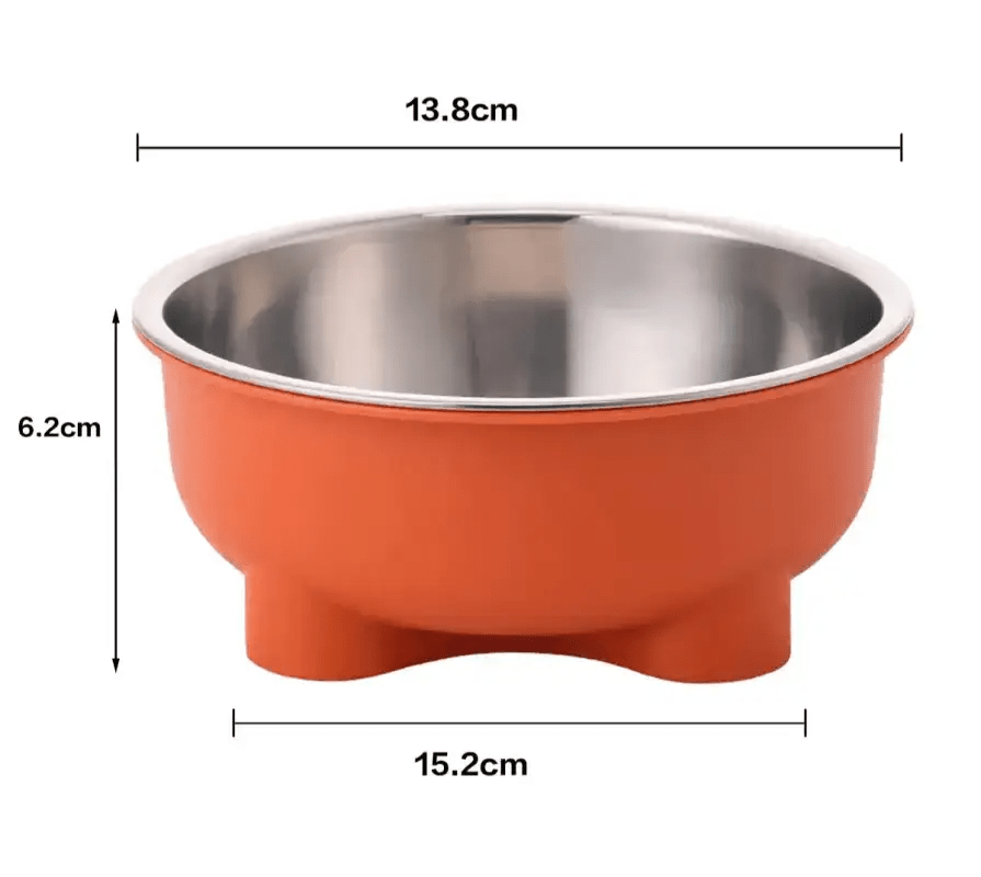 Gamelle sur pied pour chien en inox et plastique rigide, orange et argent, dimensions