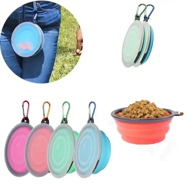Collapsible pet bowls with carabiner for travel, lightweight and compact for dogs
