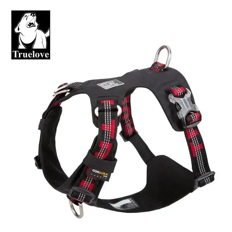 Harnais chien anti traction Truelove Colorado Plus en webbing tartan rouge et noir