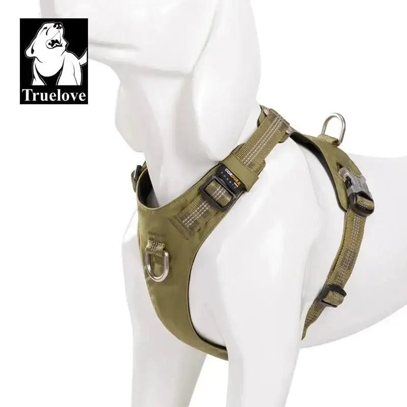 Harnais chien anti traction Truelove Colorado Plus en vert olive avec boucles métalliques