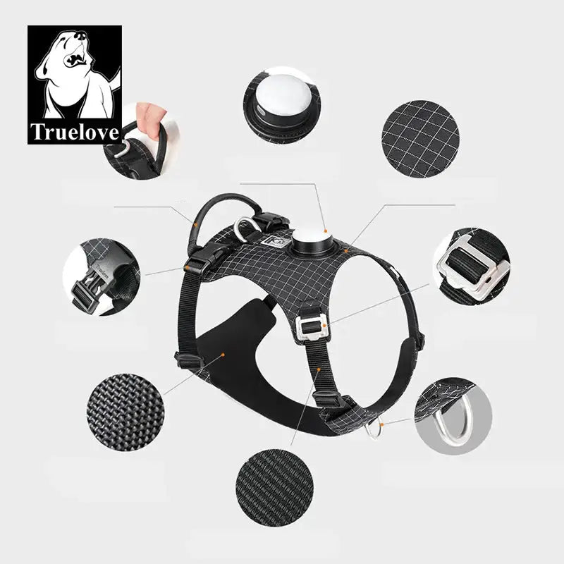 Harnais chien anti traction Truelove avec LED rechargeable, support GPS, Tlh6771