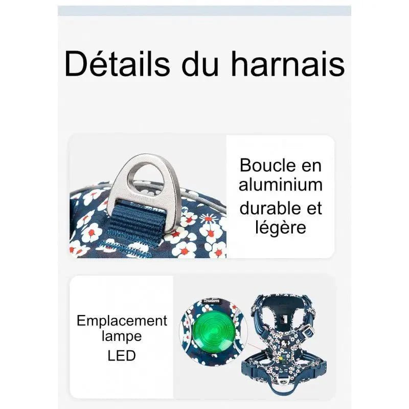 Détails du harnais Truelove Country Plus pour chien avec motif fleuri et couture spécialisée