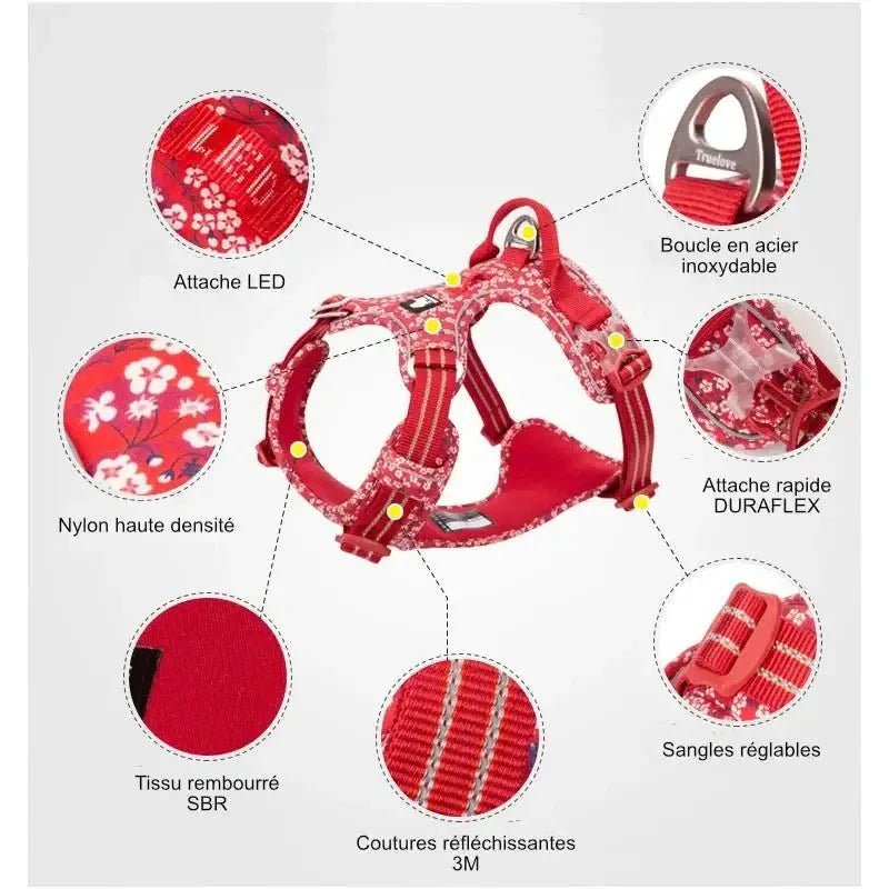 Harnais Truelove Country Plus motif fleuri avec réglages, style original pour chien