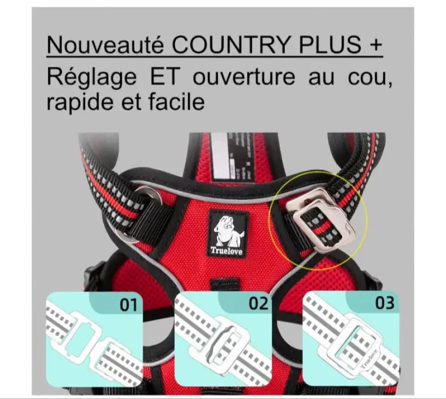 Harnais Truelove Country Plus en Y pour chien avec double attache et réglages ajustables