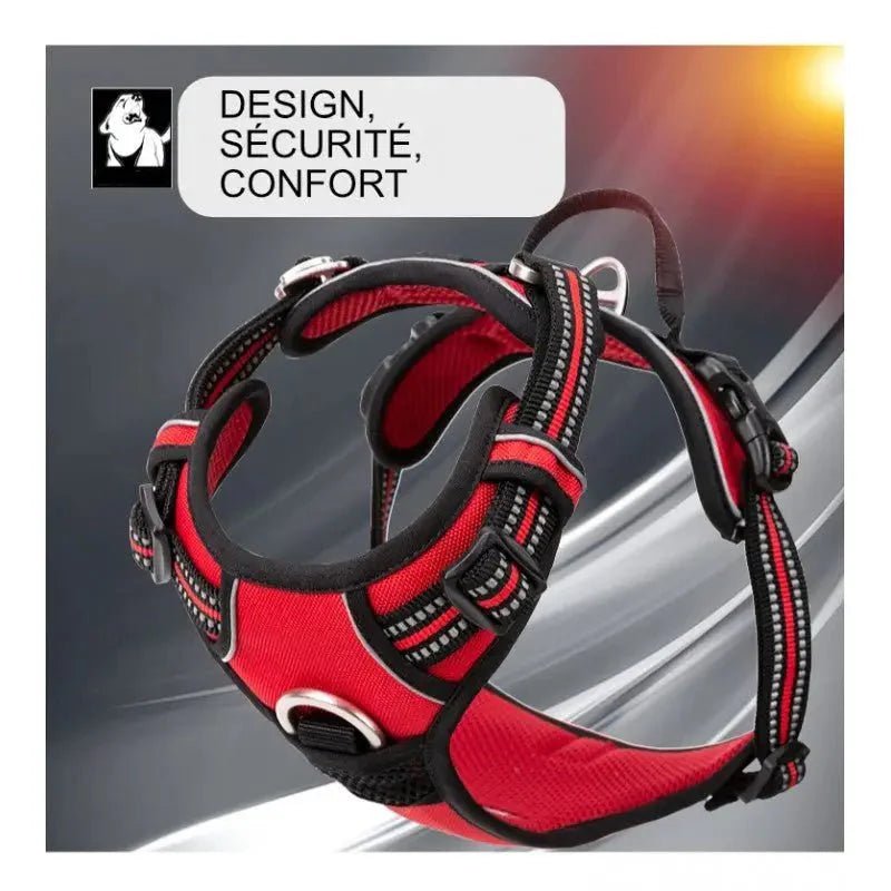 Harnais Truelove Country Plus en Y pour chien rouge et noir, ergonomique et sécurisé