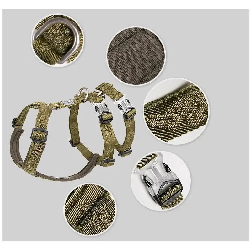 Harnais pour chien Truelove en olive verte avec hardware métallique, confort réglable