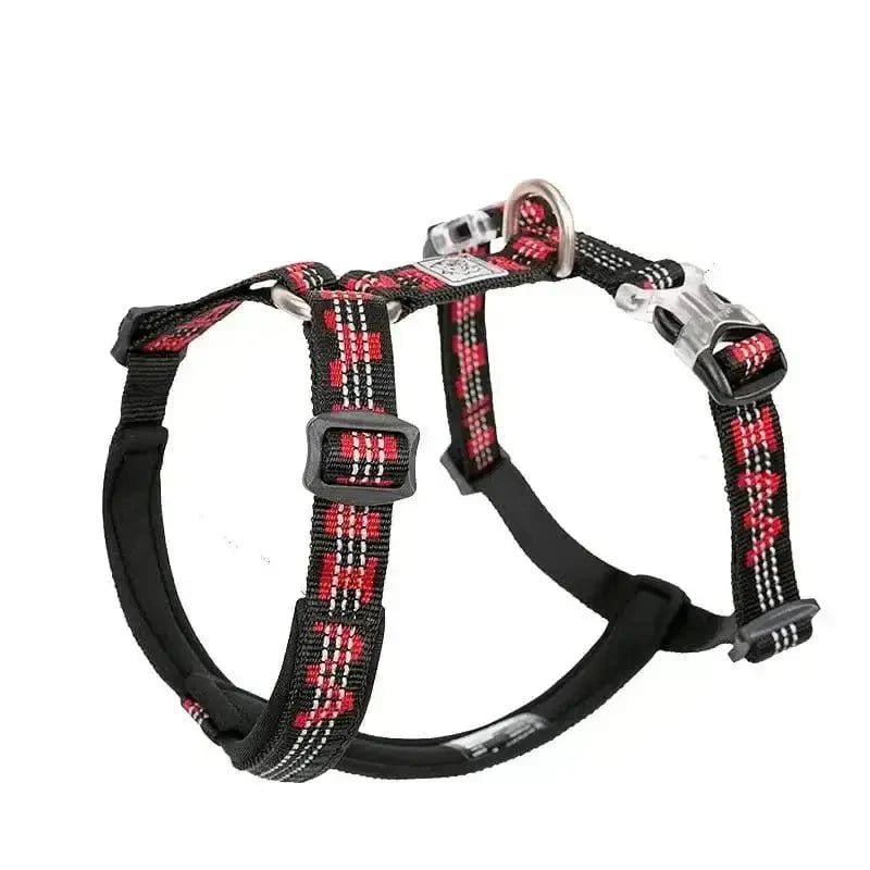 Harnais Truelove en H pour chien réglable, confortable, avec attache dorsale, rouge et noir
