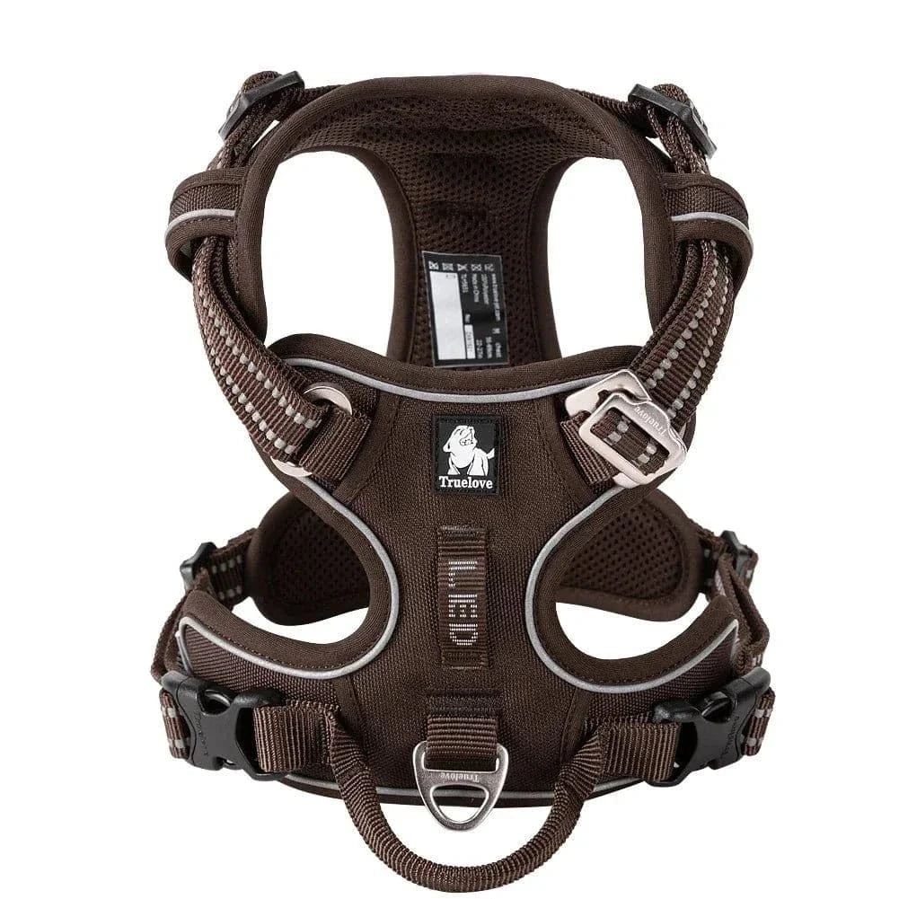 Harnais Truelove Country en Y avec reflet pour chien marron, harnais Truelove