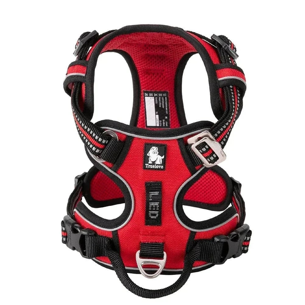 Harnais Truelove Country rouge et noir pour chiens, anti-traction et confortable
