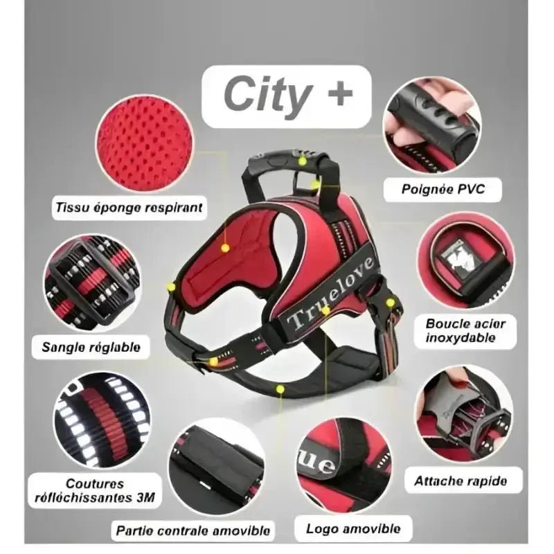 Harnais Truelove tactique avec poignée dorsale, réglable, robuste pour chien puissant