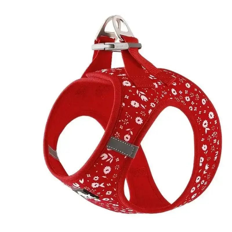 Harnais Truelove pour petit chien confortable avec motif floral rouge, léger et rembourré