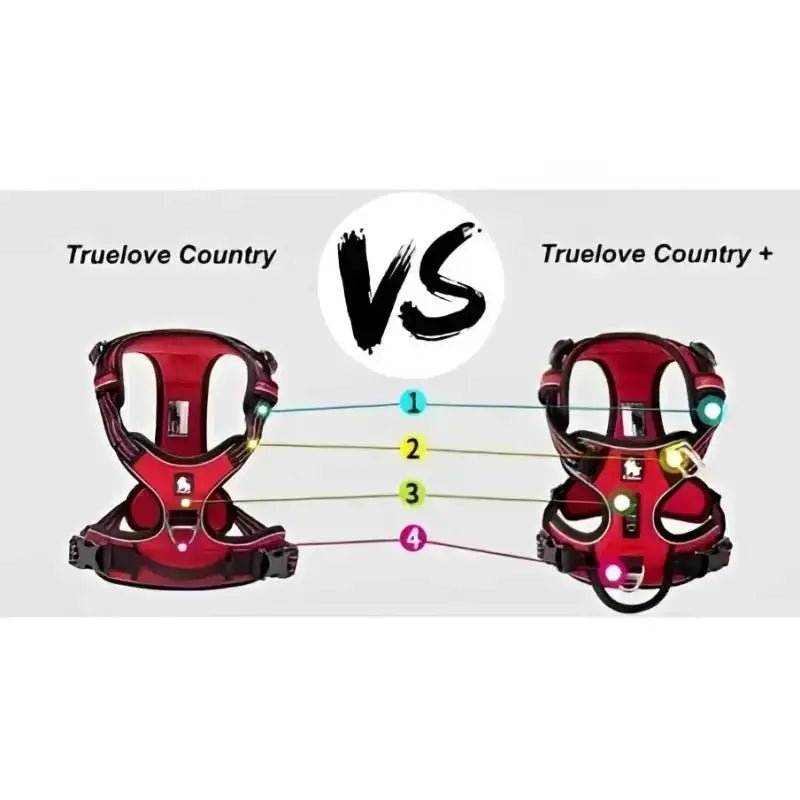 Comparaison des harnais en Y Truelove Country Plus rembourré et anti-traction pour chien