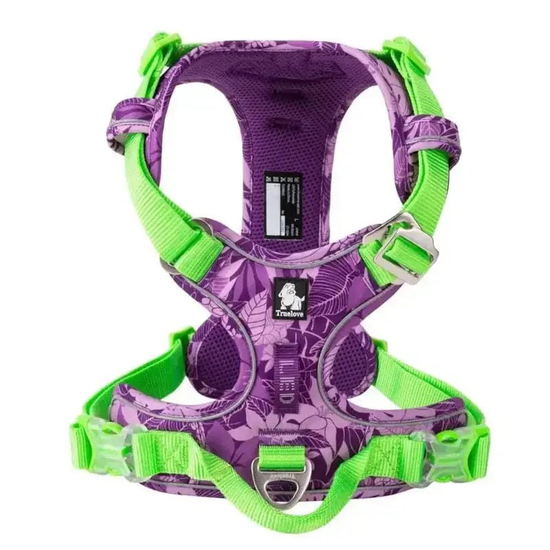 Harnais Y Truelove Country Plus pour chien avec motif floral violet et vert
