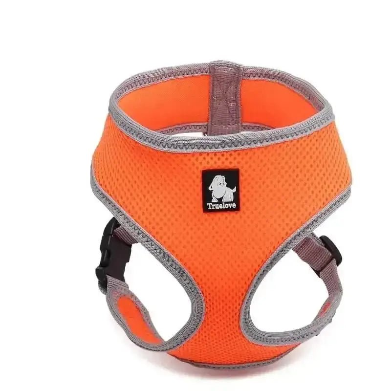 Harnais Truelove léger pour petit chien en mesh orange, facile à enfiler, fermeture sécurisée