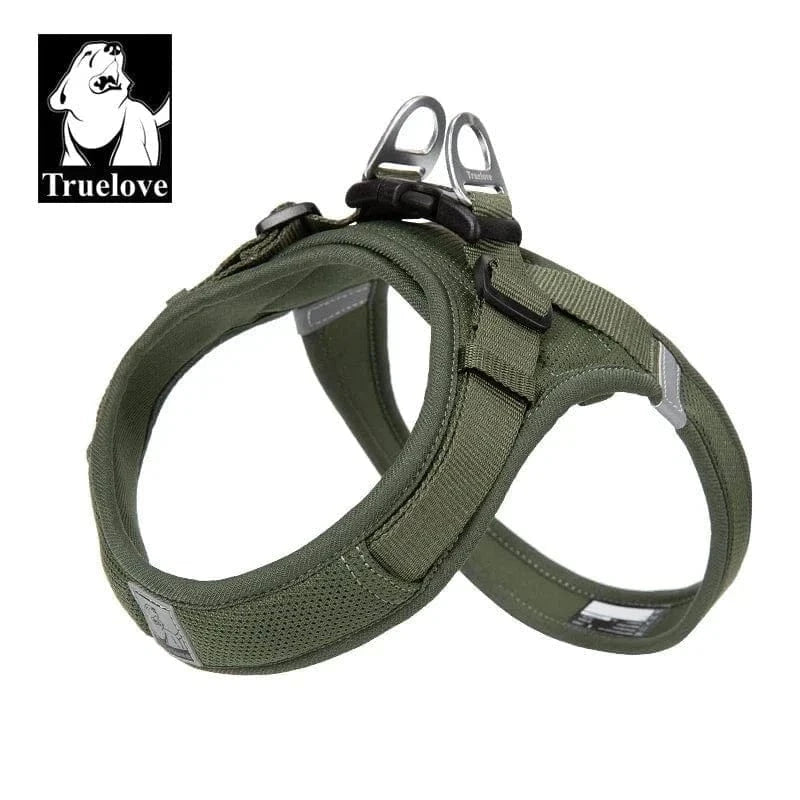 Harnais Truelove Réfléchissant pour moyens chiens avec bandes réfléchissantes en vert olive