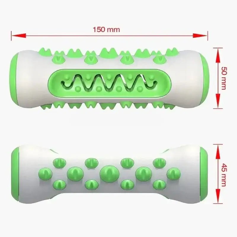 Jouet à mâcher pour chien robuste avec soin dentaire, dimensions et couleurs vert et blanc
