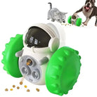 Jouet distributeur de friandises roulant pour chien blanc et vert, accessoire stimulant pour libérer des croquettes