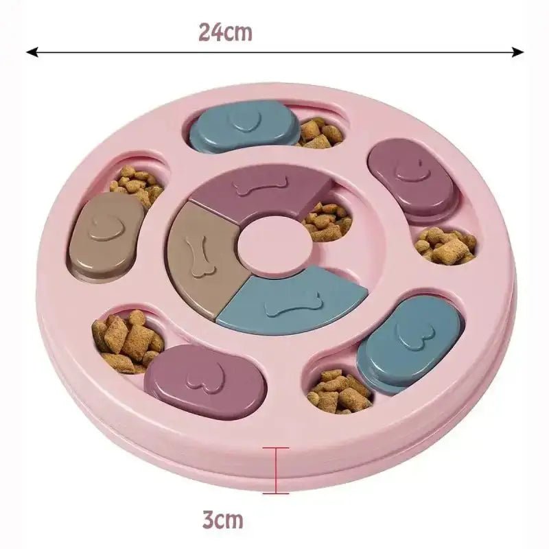Photo d’un jouet distributeur de friandises pour chien rotatif interactif rose, jeu d’intelligence