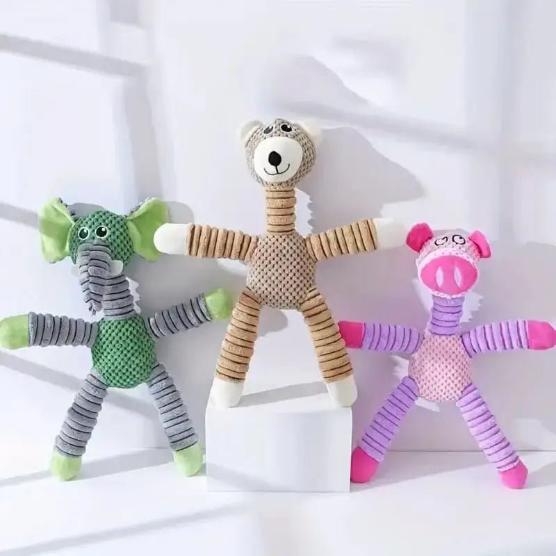 Trois jouets en peluche pour chien résistant et apaisant, idéal comme peluche anti-stress ou jouet flexible pour chien joueur