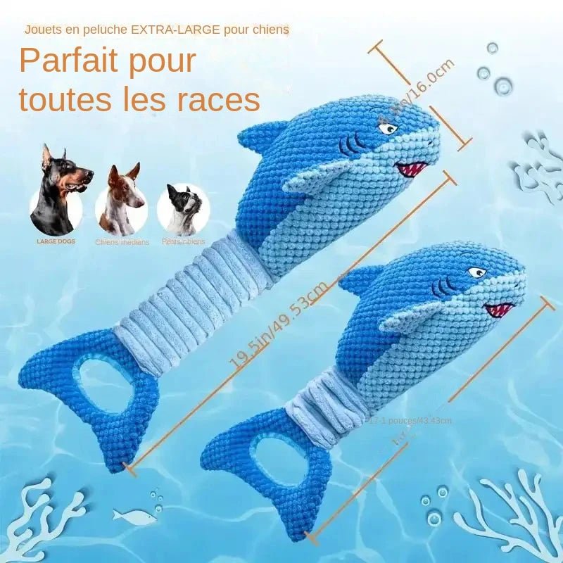 Peluche sonore et texturée pour chien actif avec jouet requin pour chien avec couineur intégré