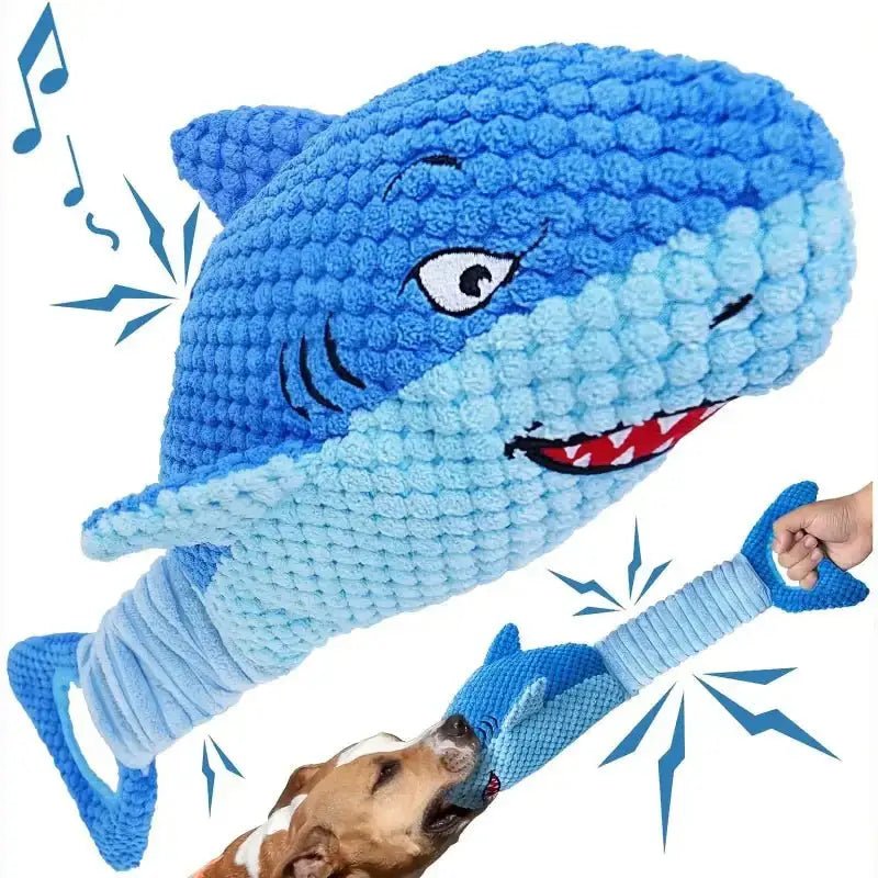 Peluche sonore et texturée pour chien actif, jouet requin pour chien avec couineur intégré