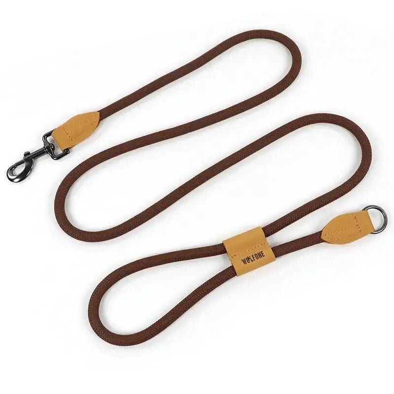 Laisse pour chien mains libres Wolfone 1,8 m réglable avec corde marron, hardware noir