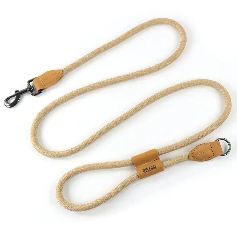 Laisse pour chien mains libres Wolfone 1,8 m réglable en corde beige avec accents en cuir
