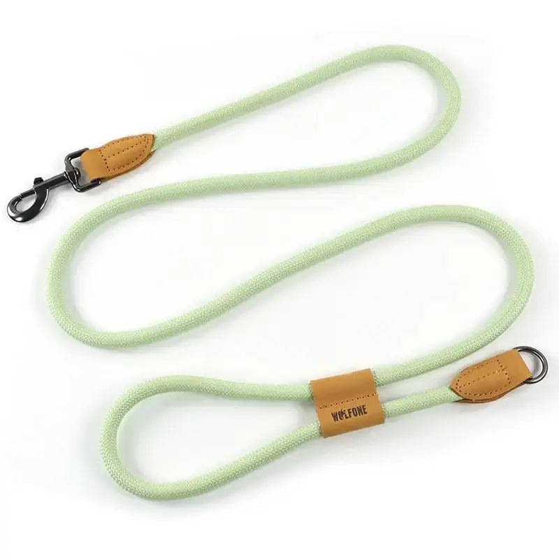 Laisse pour chien mains libres Wolfone 1,8 m avec corde vert clair, clip métal et accents en cuir
