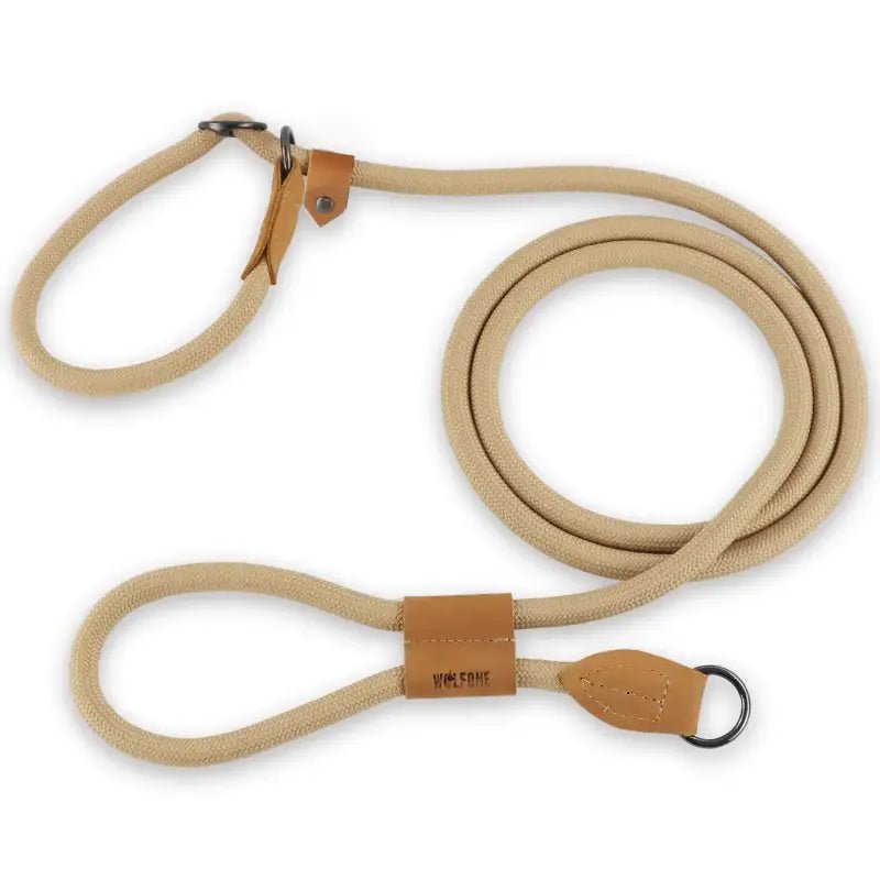 Laisse pour chien Wolfone mains libres en corde beige avec accents en cuir