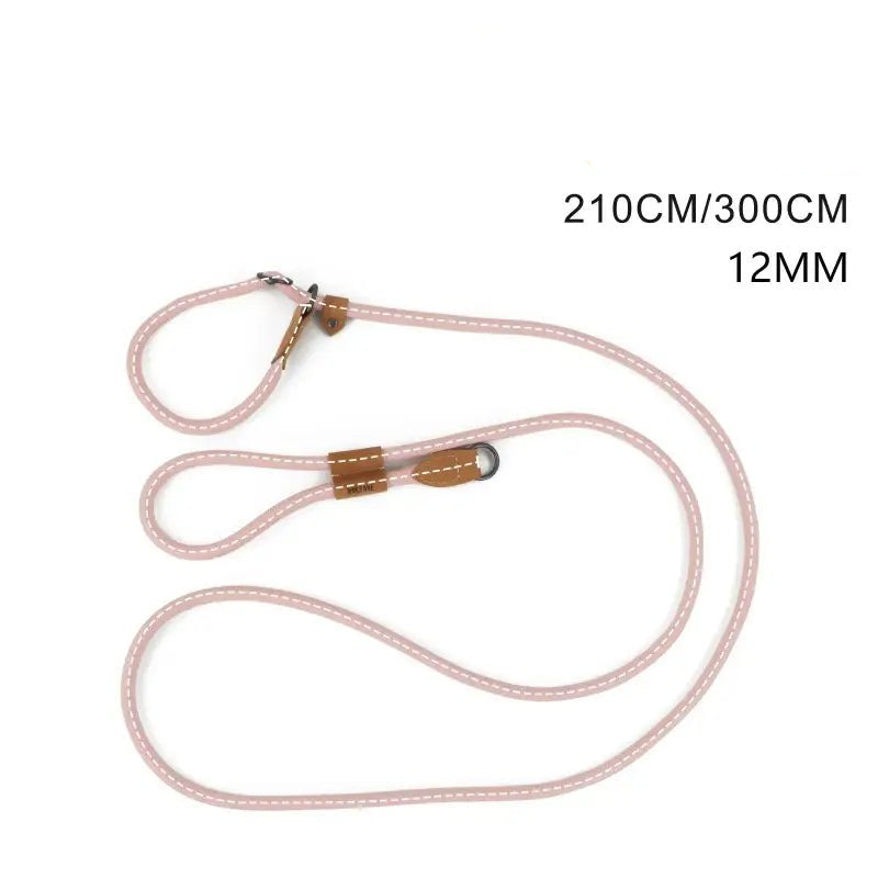 Laisse pour chien Wolfone mains libres avec slip intégré rose et accents en cuir marron