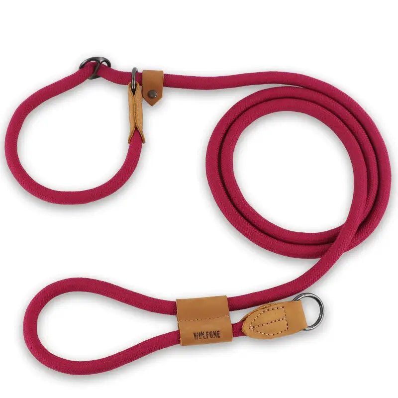 Laisse pour chien Wolfone mains libres fuchsia rose avec accents en cuir tan