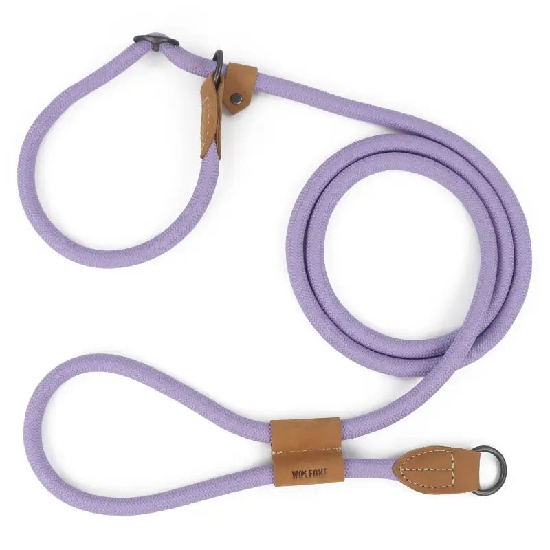 Laisse pour chien multifonction Wolfone mains libres en corde violet clair avec accents en cuir