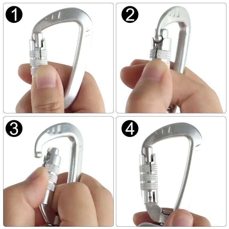 Démonstration en 4 étapes pour ouvrir et fermer un mousqueton automatique Wolfone pour moyens chiens