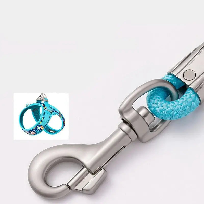 Laisse pour chien Truelove avec poignée rembourrée et motif floral, corde bleue