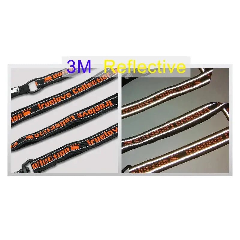 Laisse pour chien Truelove avec coutures réfléchissantes, poignées multiples et design noir et orange