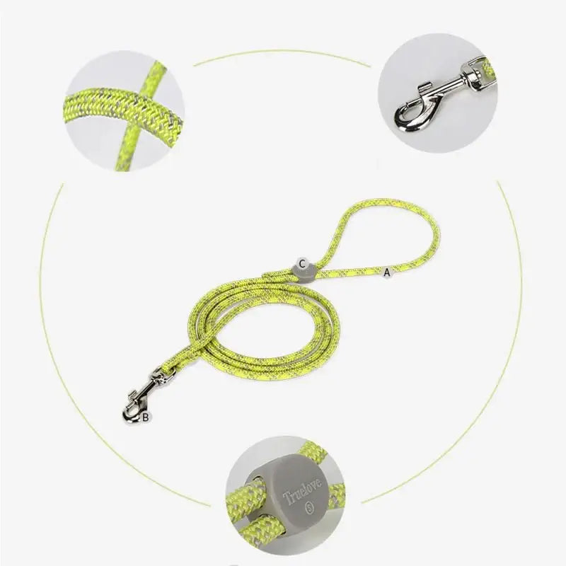 Alt texte pour une laisse pour chien Truelove jaune et argentée avec sécurité et style