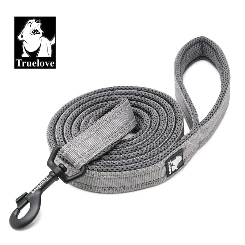 Laisse courte Truelove 110 cm gris avec clips noirs et bandes réfléchissantes pour chien