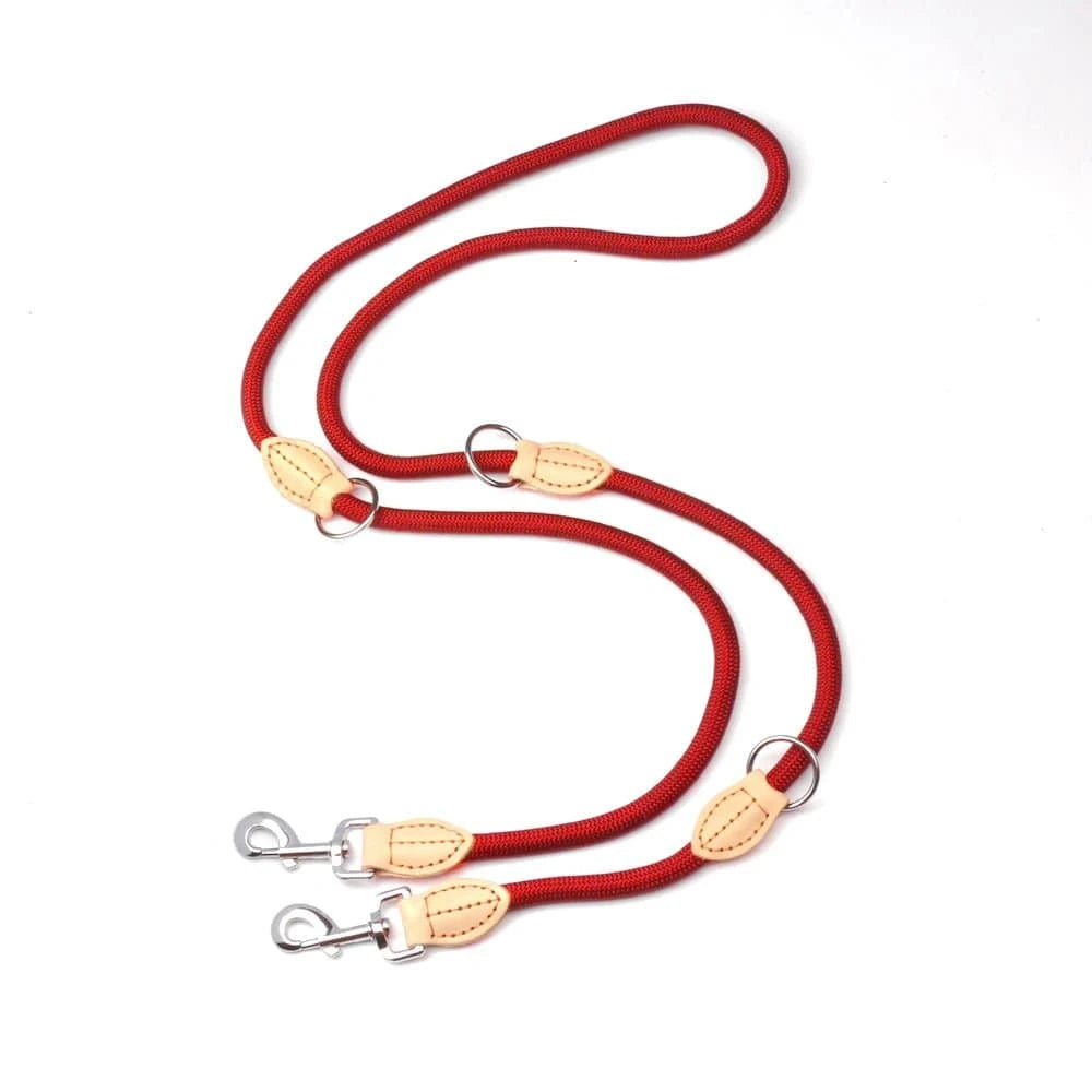 Laisse double ajustable 2,10 mètres - Rouge -