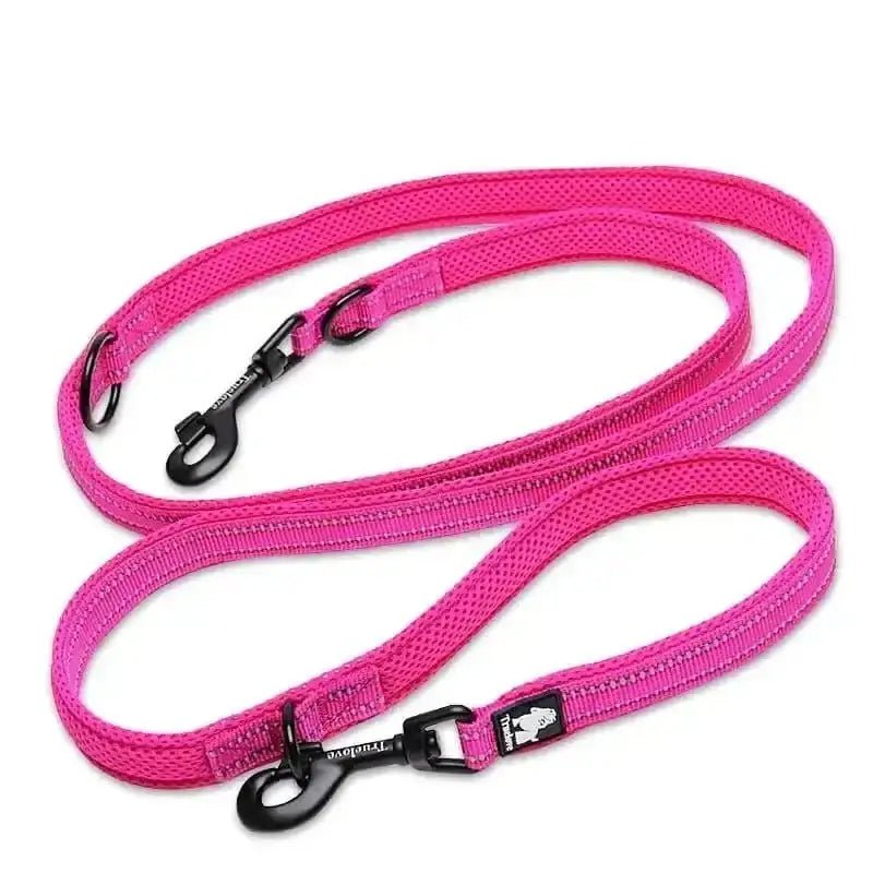 Laisse multifonction Truelove avec double mousqueton pour chien actif, noir et rose