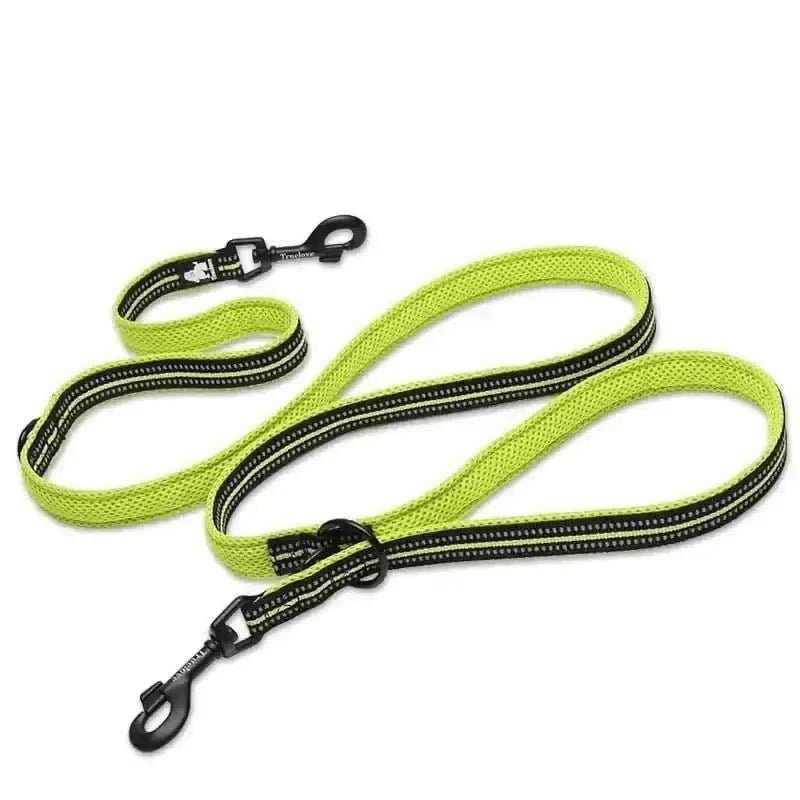 Laisse multifonction Truelove pour chien 7 en 1 avec double mousqueton et bande vert lime