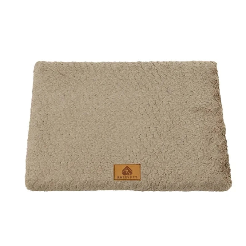 Lit orthopédique en mousse à mémoire avec couche protectrice intérieure, tan et sherpa