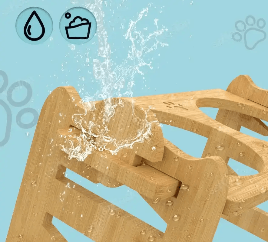 Photo d’une mangeoire en bois pour chien design, surélevée et étanche pour petit chien