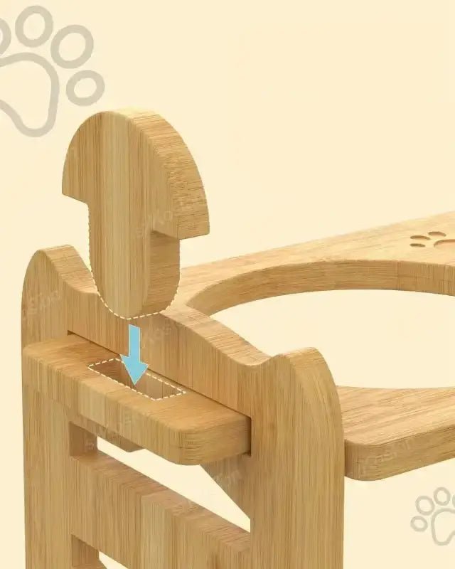 Assemblage de la mangeoire en bois pour chien design et double avec support naturel