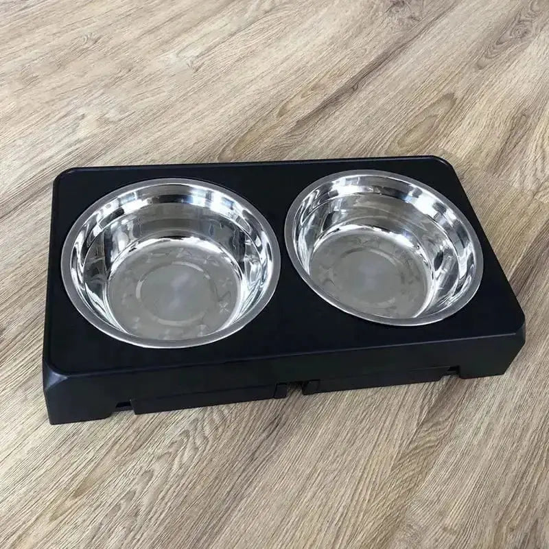 Photo de mangeoire surélevée stable pour chien avec double inox et support noir