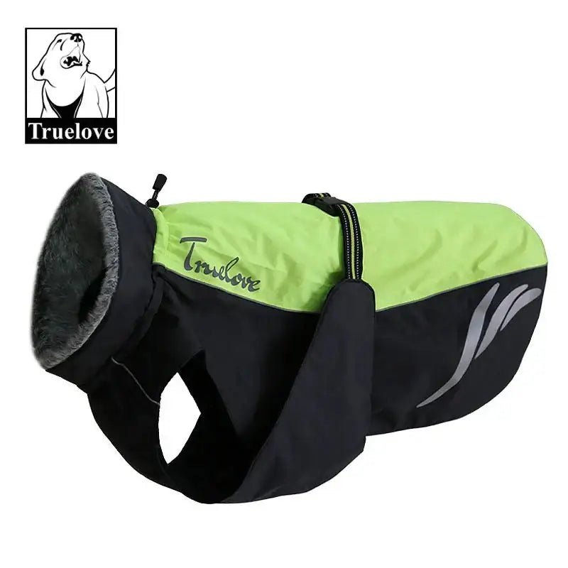 Manteau pour chien Truelove Snow imperméable, chaud, lime vert et noir avec fleece et réflecteurs