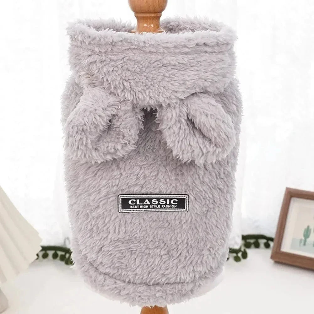 Manteau doux pour moyennes races, facile à enfiler, pull gris avec oreilles