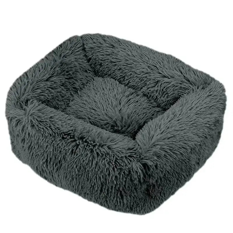 Panier rectangulaire pour petit chien en tissu gris, coussin moelleux pour chien adulte