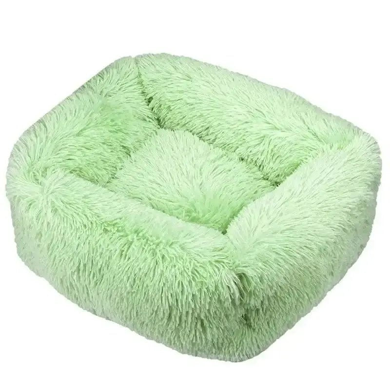 Panier rectangulaire pour petit chien en tissu moelleux vert clair, coussin rembourré