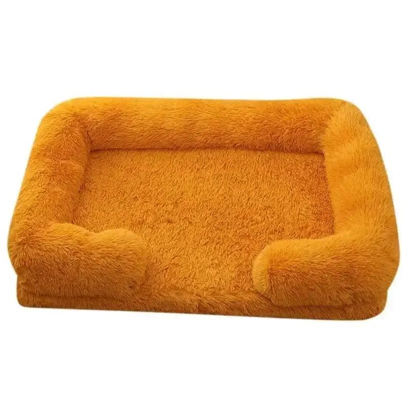 Lit moelleux pour chien avec bords confortables, orange, rembourré et lavable avec coussin intégré